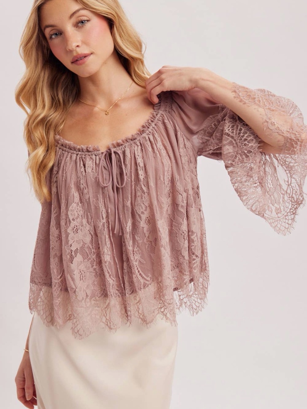 Bluivy Mauve Lace Peasant Blouse